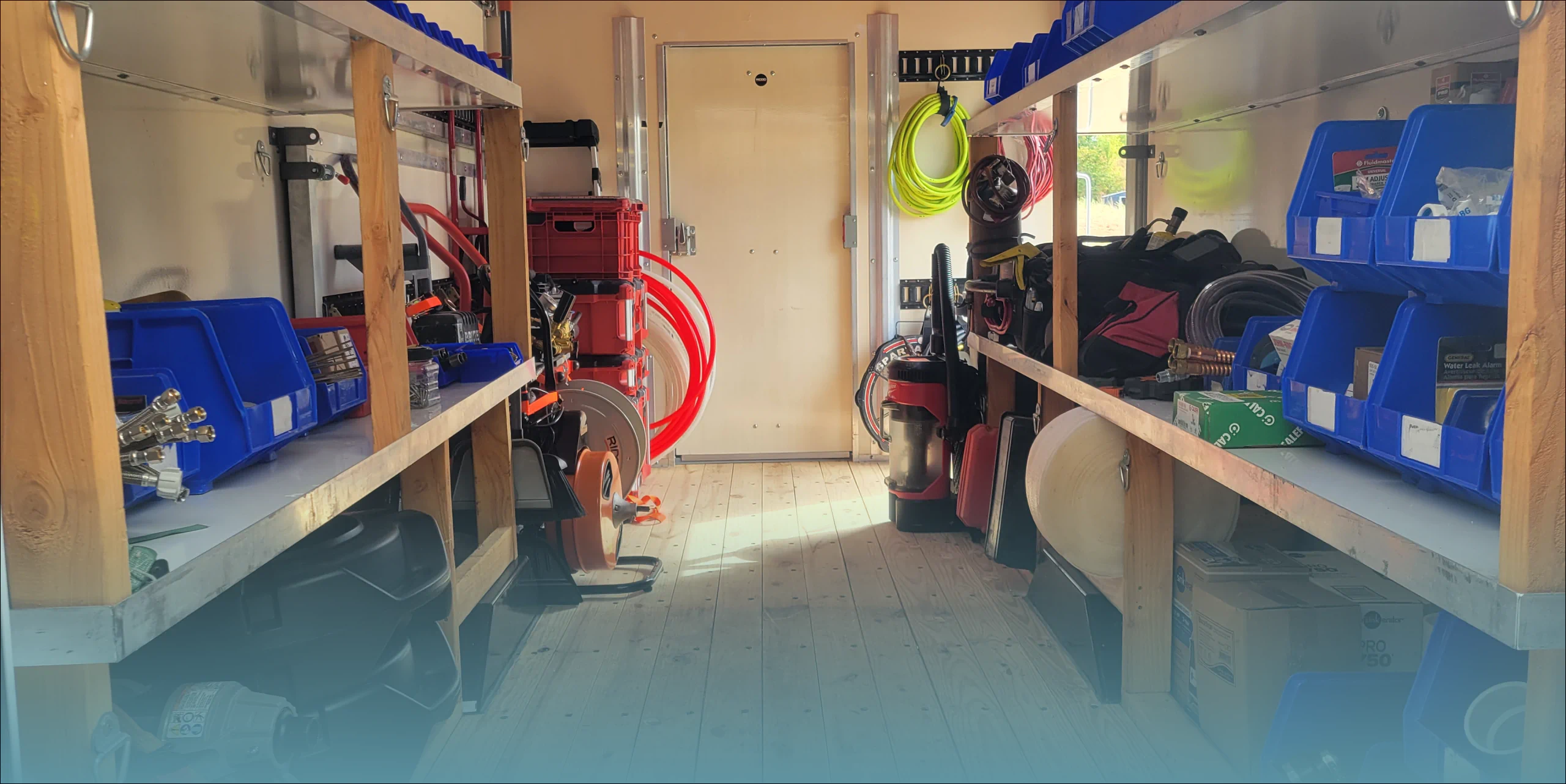plumbing tools on shelves